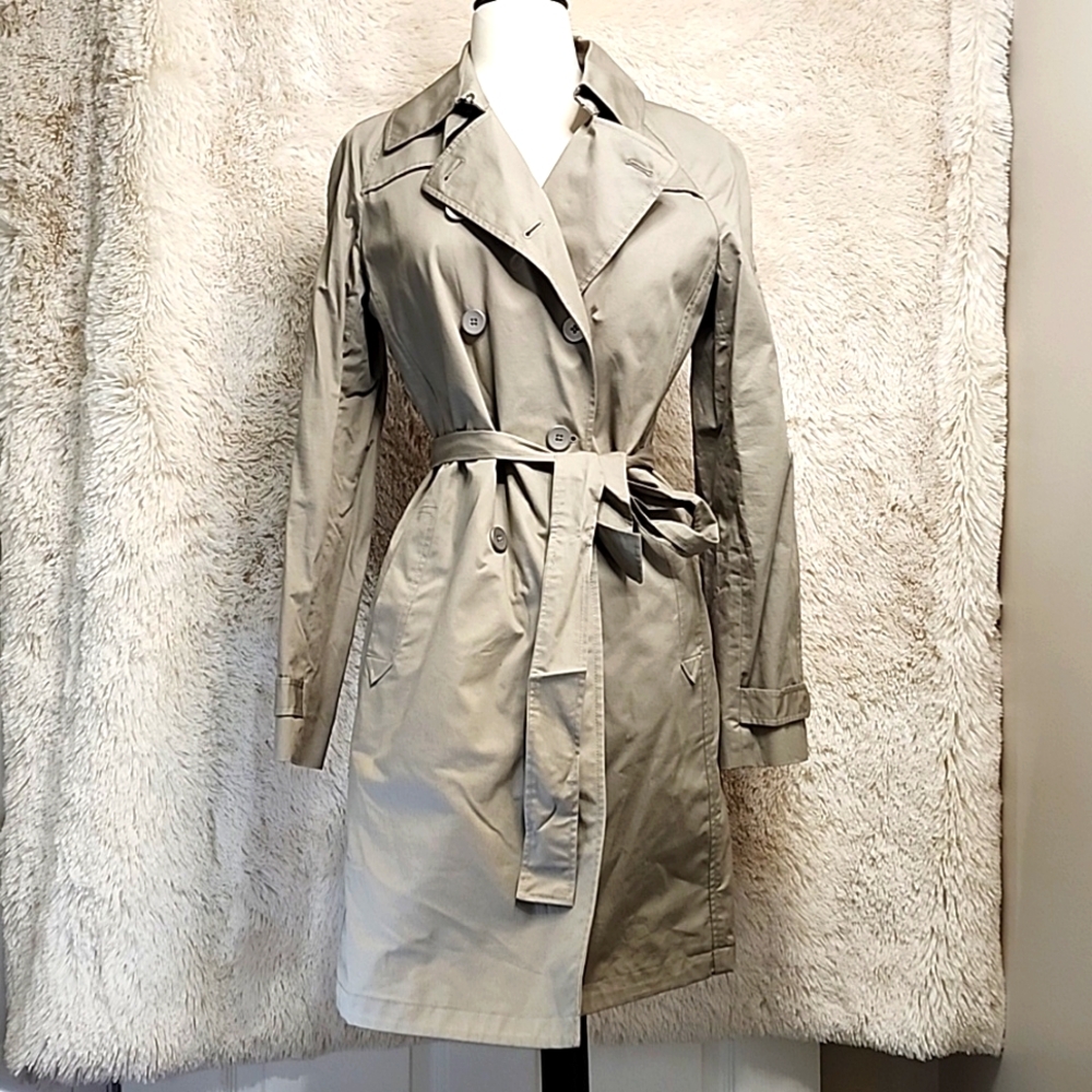 Elie Tahari Beige Trench Coat with Neon Trim